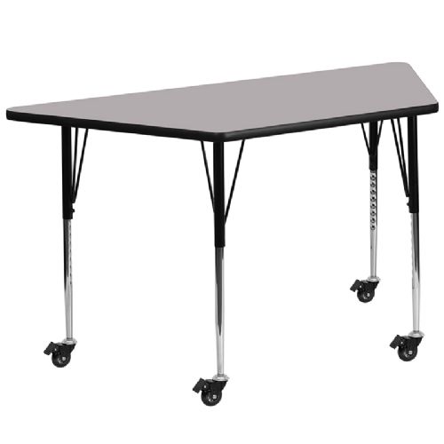 Gray table shown with upgraded casters