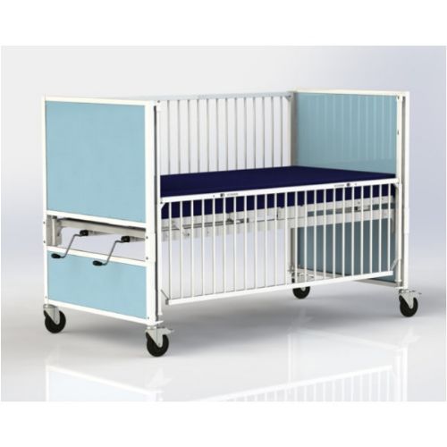 A higher pan mattress platform for the convenience of the caregiver - French Blue option