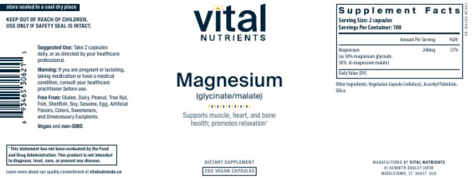 Vital Nutrients Magnesium (Glycinate/Malate) Supplement - 120mg