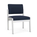 Lenox Steel Armless Guest Chair with SILVER Frame Finish and BLUEBERRY Upholstery