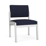 Lenox Steel Armless Guest Chair with SILVER Frame Finish and NAVY Upholstery