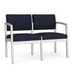 Lenox Steel 2 Seat Sofa with SILVER Frame Finish and NAVY Upholstery