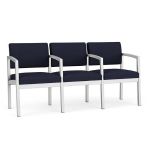 Lenox Steel 3 Seat Sofa with SILVER Frame Finish and NAVY Upholstery