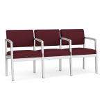 Lenox Steel 3 Seat Sofa with SILVER Frame Finish and WINE Upholstery