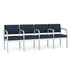 Lenox Steel 4 Seat Sofa with SILVER Frame Finish and NAVY Upholstery