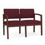 Wooden 2 Seat Sofa with WALNUT Frame Finish and WINE Upholstery