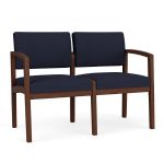 Wooden 2 Seat Sofa with WALNUT Frame Finish and NAVY Upholstery