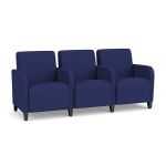 Siena 3 Seat Sofa with Center Arms and BLACK Wooden Legs with COBALT Upholstery