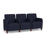Siena 3 Seat Sofa with Center Arms and WALNUT Wooden Legs with NAVY Upholstery