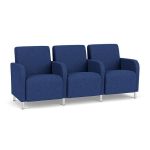 Siena 3 Seat Sofa with Center Arms and Brushed STEEL Legs with BLUEBERRY Upholstery