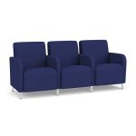 Siena 3 Seat Sofa with Center Arms and Brushed STEEL Legs with COBALT Upholstery