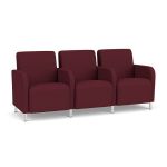 Siena 3 Seat Sofa with Center Arms and Brushed STEEL Legs with WINE Upholstery