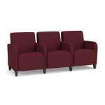 Siena 3 Seat Sofa with Center Arms and BLACK Wooden Legs with WINE Upholstery