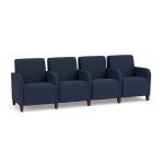Siena 4 Seat Sofa with Center Arms and WALNUT Wooden Legs with BLUEBERRY Upholstery