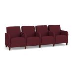 Siena 4 Seat Sofa with Center Arms and WALNUT Wooden Legs with WINE Upholstery