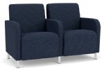 Lesro Siena 2 Seat Waiting Room Sofa with Brushed STEEL Legs and BLUEBERRY Upholstery