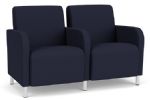 Lesro Siena 2 Seat Waiting Room Sofa with Brushed STEEL Legs and NAVY Upholstery