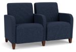Lesro Siena 2 Seat Waiting Room Sofa with WALNUT Wooden Legs and BLUEBERRY Upholstery