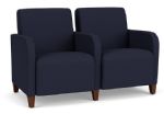 Lesro Siena 2 Seat Waiting Room Sofa with WALNUT Wooden Legs and NAVY Upholstery