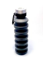 Collapsible Water Bottle with Carabiner Clip - BLACK