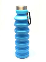 Collapsible Water Bottle with Carabiner Clip - BLUE