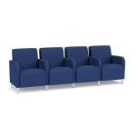 Siena 4 Seat Sofa with Center Arms and Brushed STEEL Legs with BLUEBERRY Upholstery