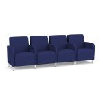 Siena 4 Seat Sofa with Center Arms and Brushed STEEL Legs with COBALT Upholstery