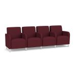 Siena 4 Seat Sofa with Center Arms and Brushed STEEL Legs with WINE Upholstery