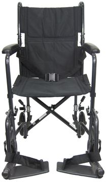 front view of the Reinforced Steel Durable Transport Wheelchair with flip up footrests