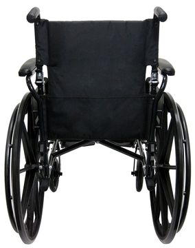 The wheelchair features flip back arms, removable foot rest with heel straps, NEW FOLD back, thirty pounds which puts it in the ultralight weight category.