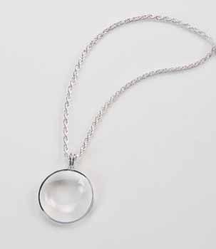 This practical magnifying glass comes on a chain, allowing it to be worn around the neck so it will never be lost or forgotten. Pictured in Silver. 