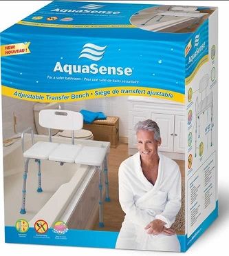 AquaSense Bathtub Transfer Bench in a Retail Box Display