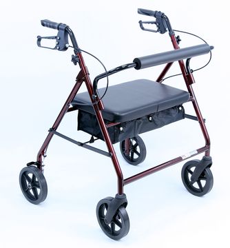 Extra Wide 20 lb. Bariatric Rollator angled front view in red
