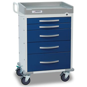 Anesthesiology Rescue Medical Cart, 5 Blue Drawers