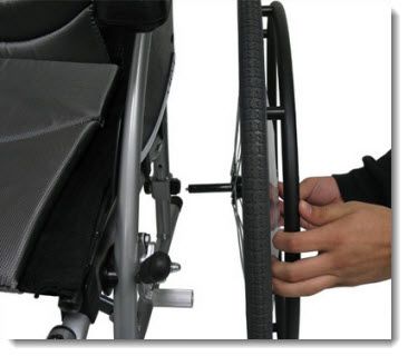 Optional Quick release axles. They allow you to quickly and easily remove the tires. This is a great benefit for someone wanting to store this wheelchair in a small space. 