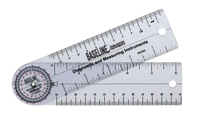 Baseline Plastic Goniometer - HiRes 360 Degree Head - 8 inch Arms