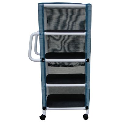 PVC Linen Cart with Royal Blue Mesh Cover, NARROW, 4-Shelf