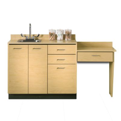 Base Cabinet Set with 3 Doors, 3 Drawers and Desk in Maple
