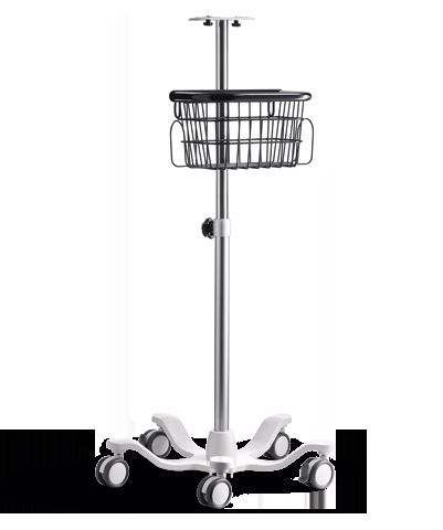 The Mobile Stand has an attached basket that will hold additional equipment and is height-adjustable