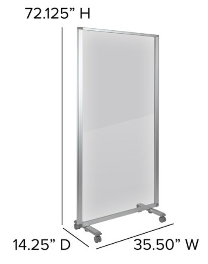 Transparent Acrylic Mobile Partition with Lockable Casters - 1 Section, 72