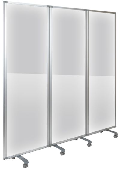 Transparent Acrylic Mobile Partition with Lockable Casters - 3 Sections, 72