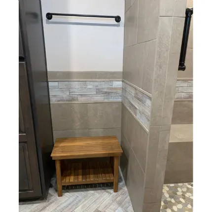 Luxury Teak Shower Bench Stool with Shelf and 500 lb. Weight Capacity ...