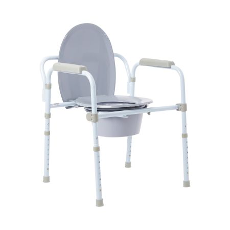 Steel Frame Folding Commode Chair with Blue Frame and 17 in. - 23 in. Height-Adjustable Range