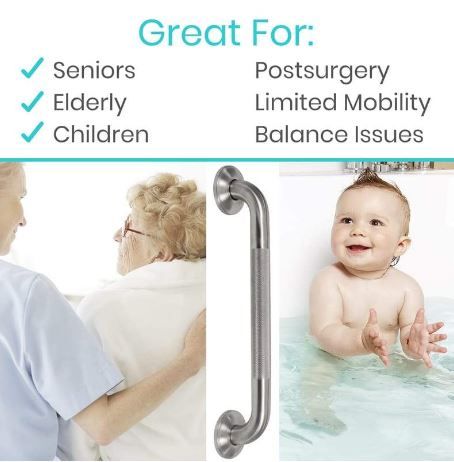 Textured grab bar ideal for seniors, children, and individuals with limited mobility or balance issues