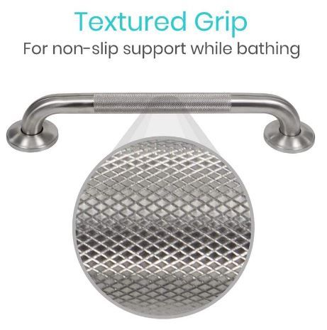 Textured grip grab bar for secure, non-slip support while bathing