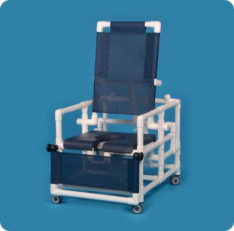 Deluxe Oversized Reclining Shower Chair Commode with Navy Seat and Navy Mesh