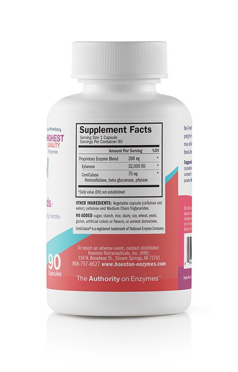 No-Fenol Supplement Facts for 90 Capsule bottle (Back of bottle)