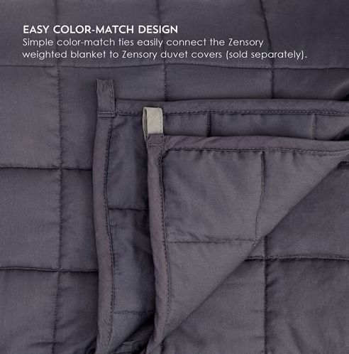 The PureCure Zensory Weighted Blanket has an easy color-match design to reattach it to the duvet cover