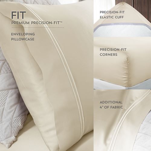 The Sheet Set features enveloping pillowcases, precision-fit elastic cuffs and corners, and 4 inches of additional fabric on the flat sheet.