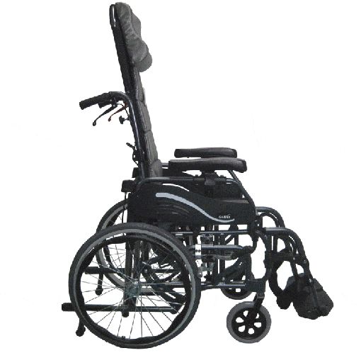 Side view of the wheelchair not in tilted position